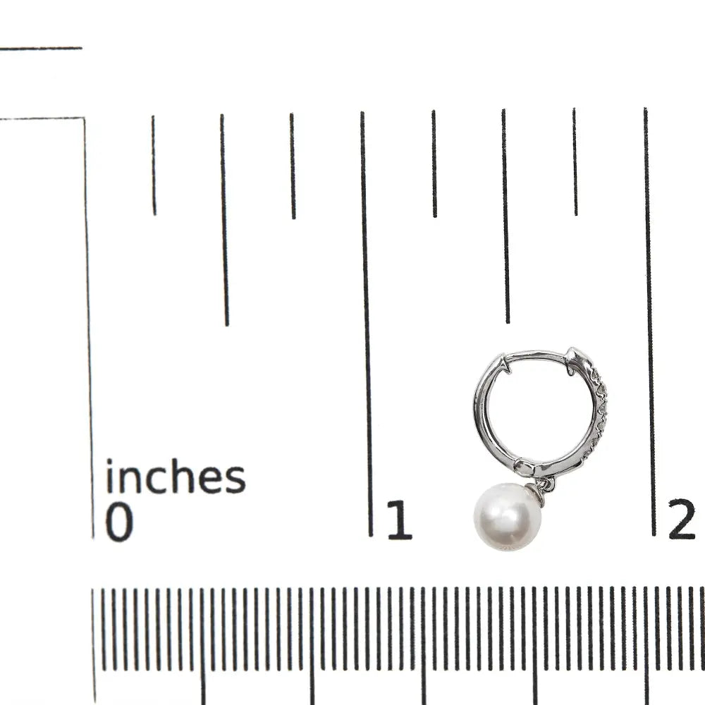 Freshwater pearl & diamond drop huggy earrings in 10k white gold bijoux-nyc direct