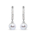 Freshwater pearl & diamond drop huggy earrings in 10k white gold bijoux-nyc direct