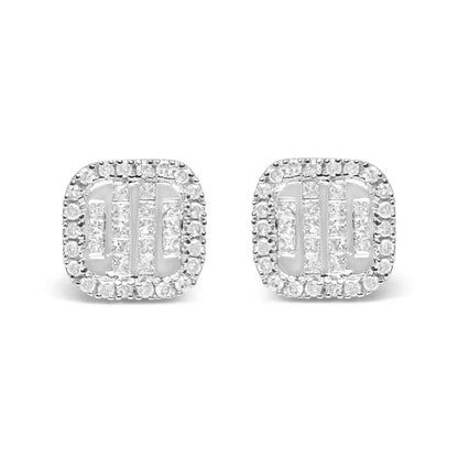 10K White Gold 7/8 Cttw Diamond Princess Composite and Halo Stud Earrings (I-J Color, I1-I2 Clarity) - Bijoux-NYC Direct