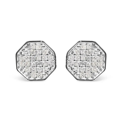 10K White Gold 7/8 Cttw Princess Diamond Composite Octagon Shaped Stud Earrings (I-J Color, I1-I2 Clarity) - Bijoux-NYC Direct