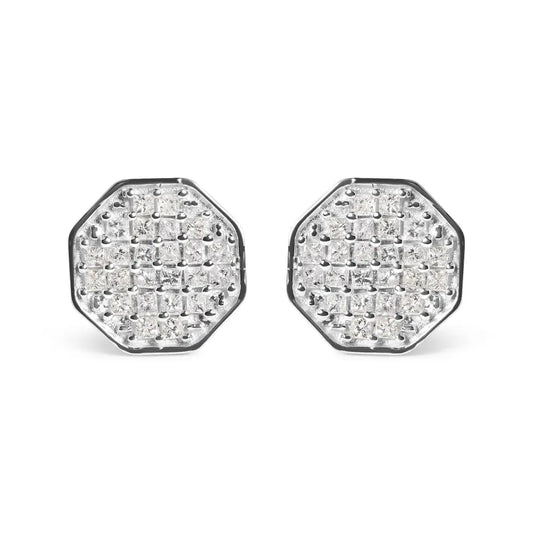 10K White Gold 7/8 Cttw Princess Diamond Composite Octagon Shaped Stud Earrings (I-J Color, I1-I2 Clarity) - Bijoux-NYC Direct