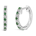 Emerald and diamond huggy hoop earrings in 10k white gold bijoux-nyc direct