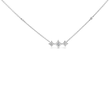10k white gold bezel set princess diamond 3 stone kite shape and station necklace (h i color si2 i1 clarity) 18’’ inches