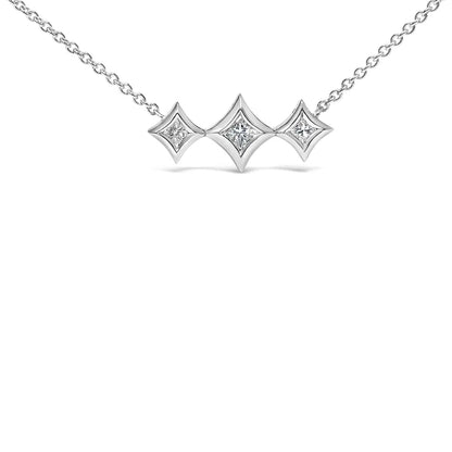 10k white gold bezel set princess diamond 3 stone kite shape and station necklace (h i color si2 i1 clarity) 18’’ inches