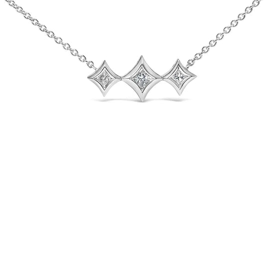 10k white gold bezel set princess diamond 3 stone kite shape and station necklace (h i color si2 i1 clarity) 18’’ inches