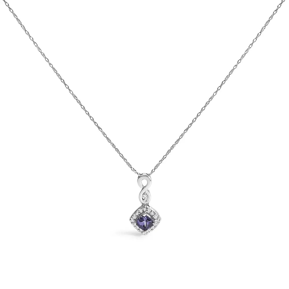 10k white gold cushion tanzanite and diamond accent drop necklace 18 bijoux-nyc direct