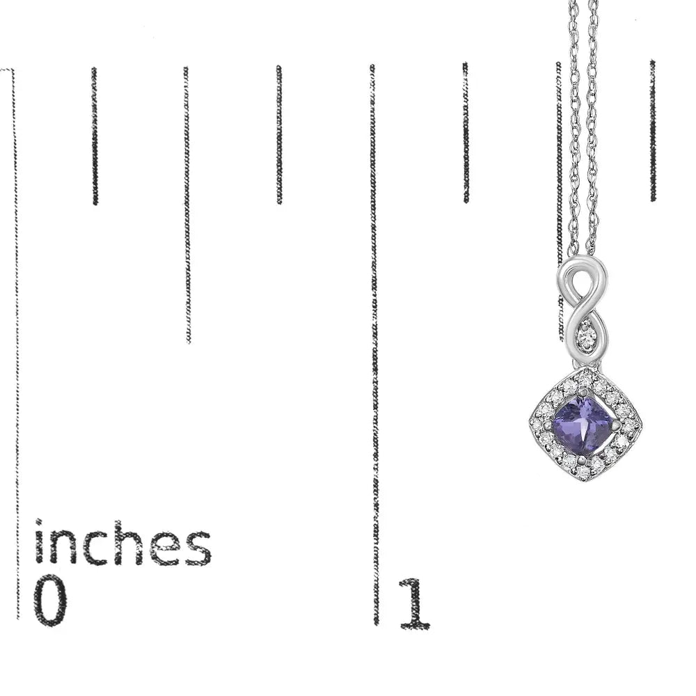 10k white gold cushion tanzanite and diamond accent drop necklace 18 bijoux-nyc direct