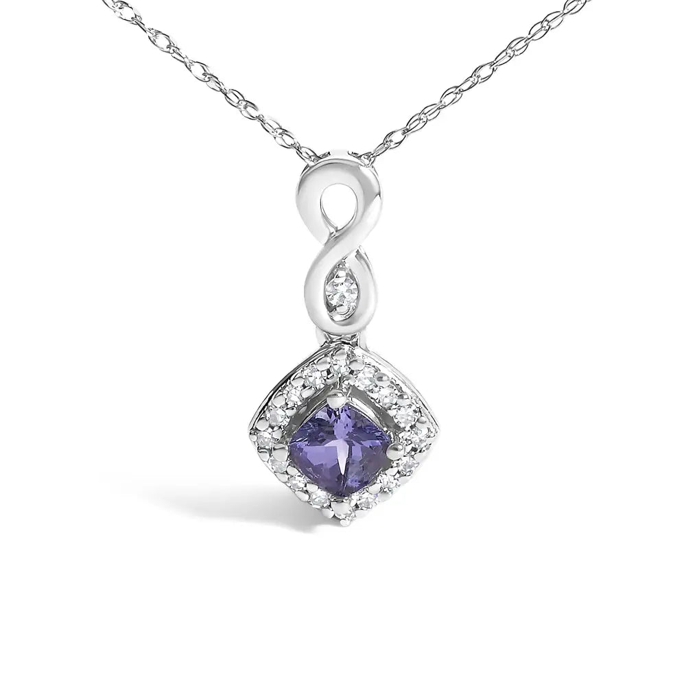 10k white gold cushion tanzanite and diamond accent drop necklace 18 bijoux-nyc direct
