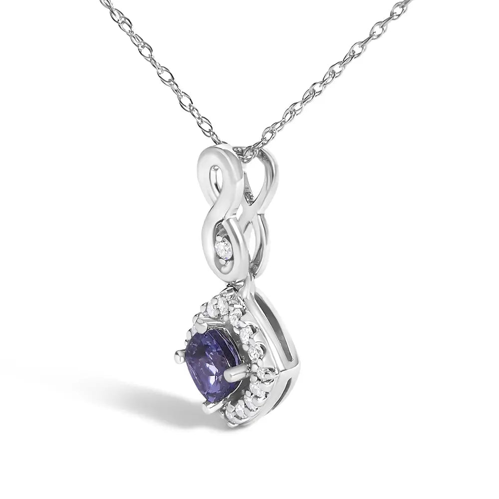10k white gold cushion tanzanite and diamond accent drop necklace 18 bijoux-nyc direct