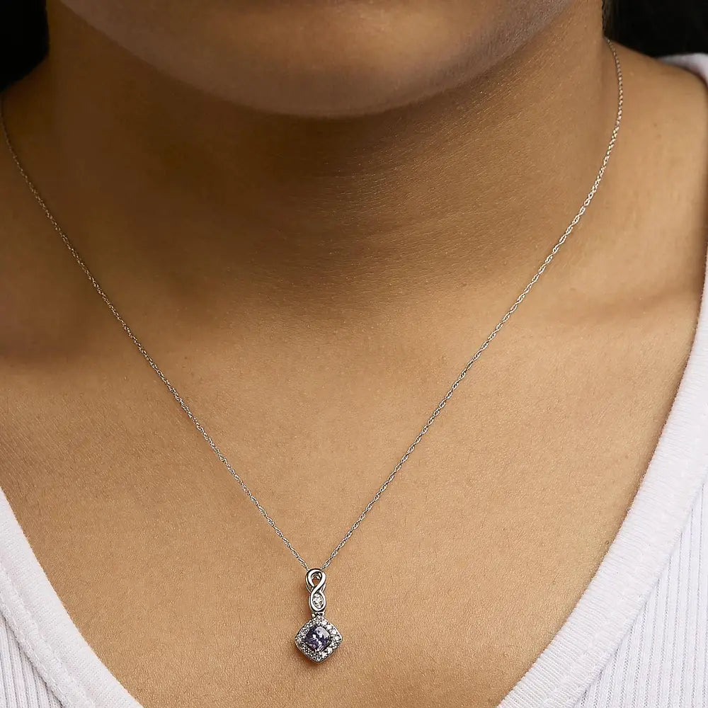 10k white gold cushion tanzanite and diamond accent drop necklace 18 bijoux-nyc direct