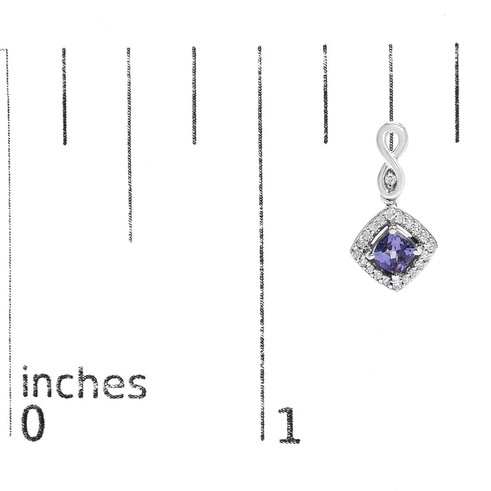 10K White Gold Blue Purple Tanzanite and Diamond Halo Cushion Shaped Drop Earrings (I-J Color, I1-I2 Clarity) - Bijoux-NYC Direct