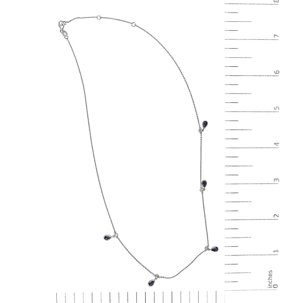 Pear blue sapphire and diamond station necklace in 10k white gold 18 bijoux-nyc direct