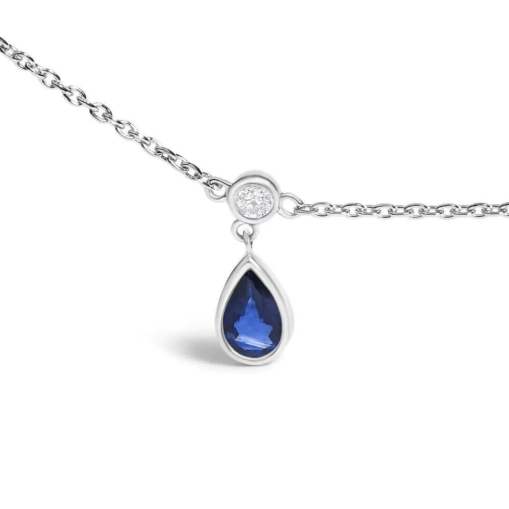 Pear blue sapphire and diamond station necklace in 10k white gold 18 bijoux-nyc direct