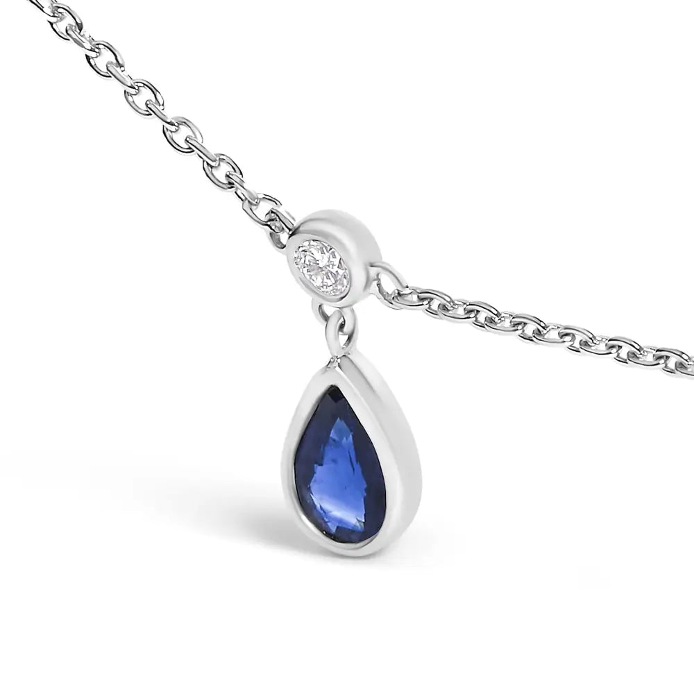 Pear blue sapphire and diamond station necklace in 10k white gold 18 bijoux-nyc direct