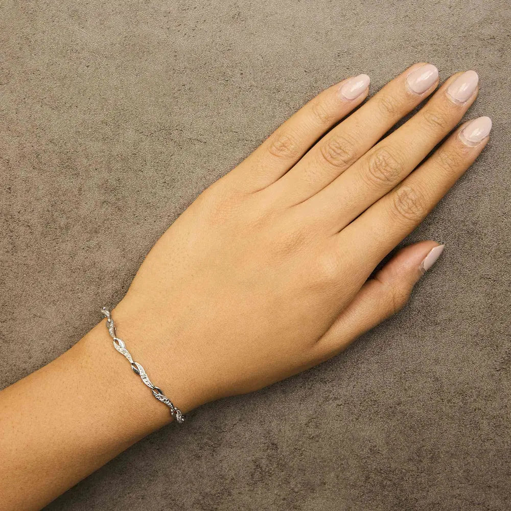 10k white gold diamond accent spiral link bracelet (h i color i3 clarity) 7.5’’ inches bracelets/bracelet/link handcrafted