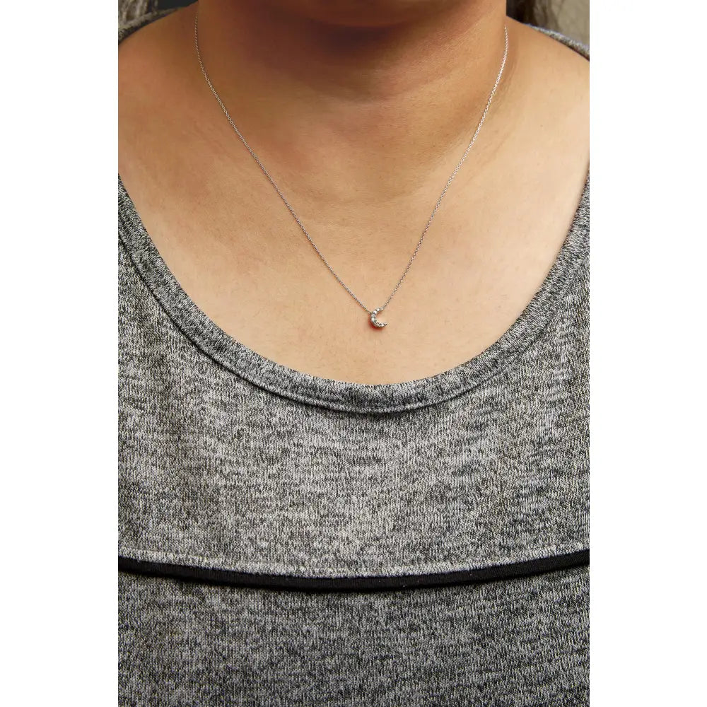 Diamond crescent moon pendant necklace in 10k white gold – 18’’ bijoux-nyc direct