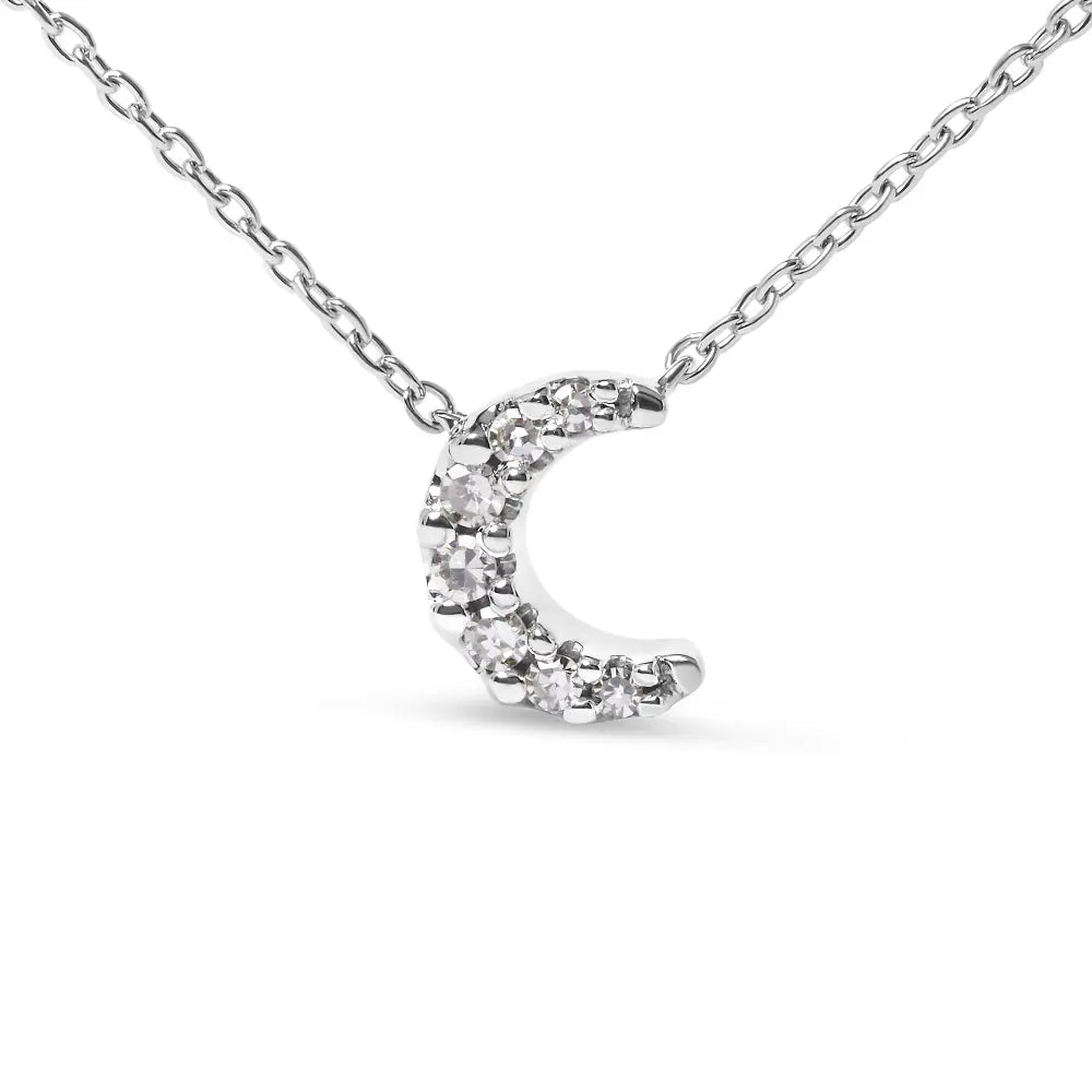 10k white gold diamond accented crescent moon shaped 18’’ inch pendant necklace (h i color i1 i2 clarity)