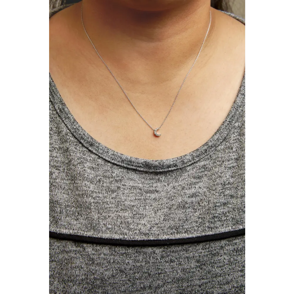 10k white gold diamond accented crescent moon shaped 18’’ inch pendant necklace (h i color i1 i2 clarity)