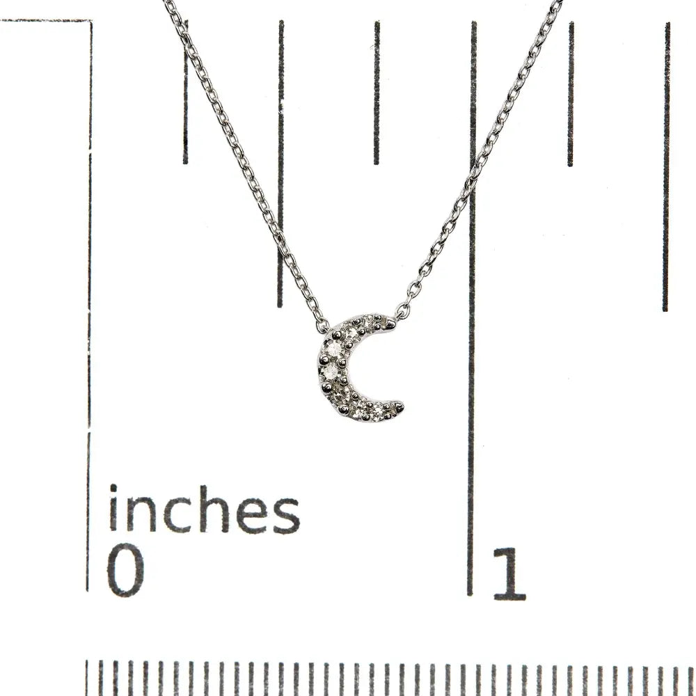 10k white gold diamond accented crescent moon shaped 18’’ inch pendant necklace (h i color i1 i2 clarity)