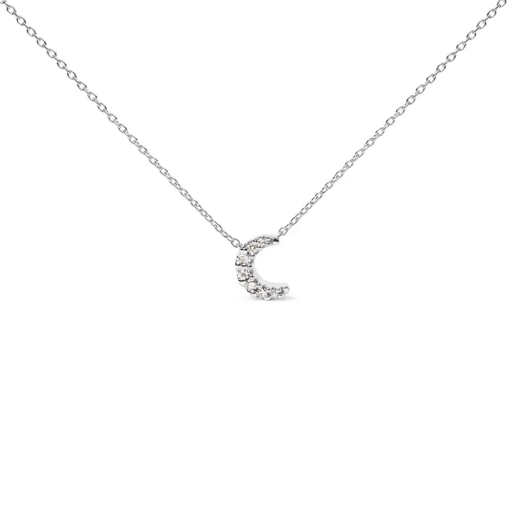 10k white gold diamond accented crescent moon shaped 18’’ inch pendant necklace (h i color i1 i2 clarity)