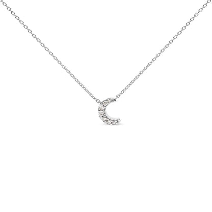 10k white gold diamond accented crescent moon shaped 18’’ inch pendant necklace (h i color i1 i2 clarity)