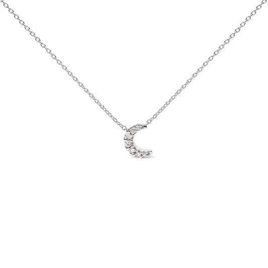 10k white gold diamond accented crescent moon shaped 18’’ inch pendant necklace (h i color i1 i2 clarity)