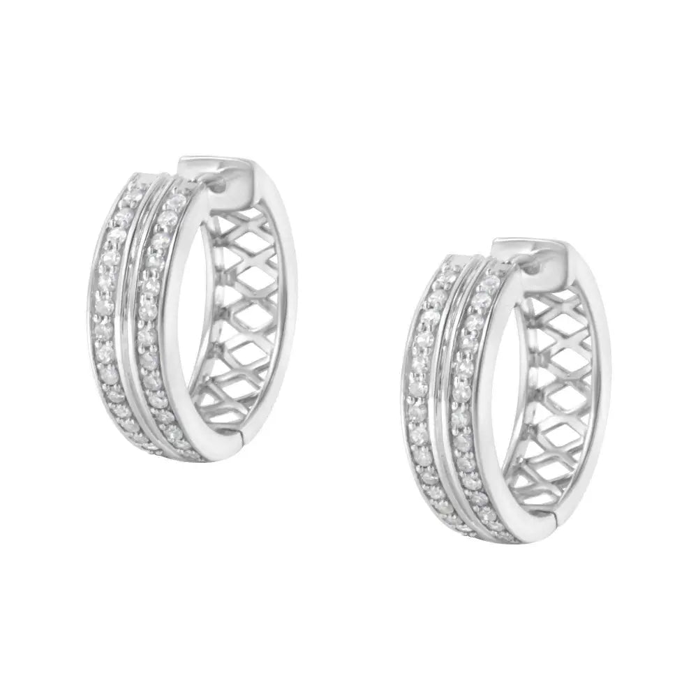 10K White Gold Diamond Hoop Earring (1/2 cttw, I-J Color, I2-I3 Clarity) - Bijoux-NYC Direct