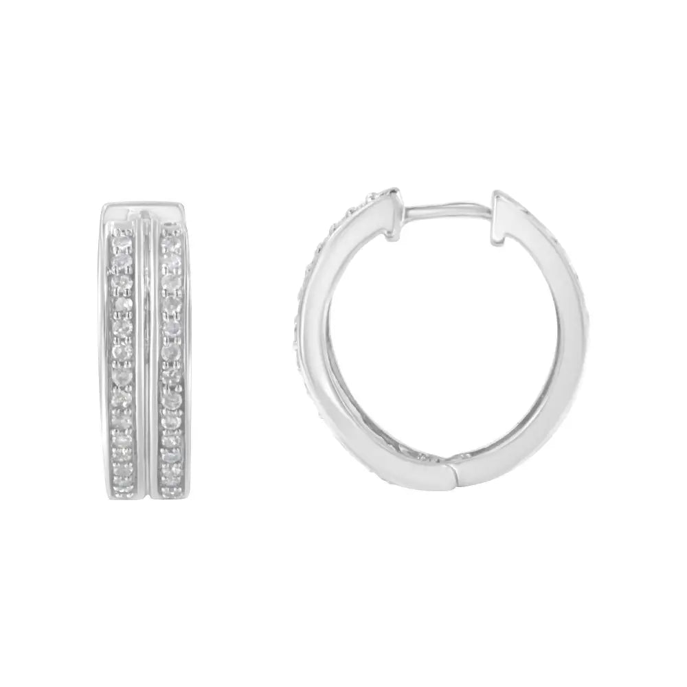 10k white gold 1/2 cttw round diamond pave hoop earrings with lever-backs bijoux-nyc direct