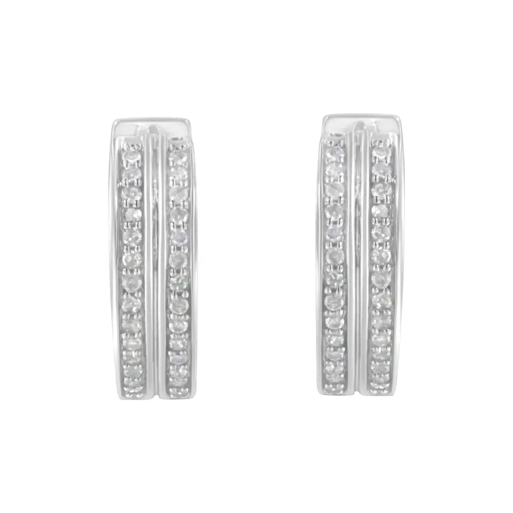 10k white gold 1/2 cttw round diamond pave hoop earrings with lever-backs bijoux-nyc direct