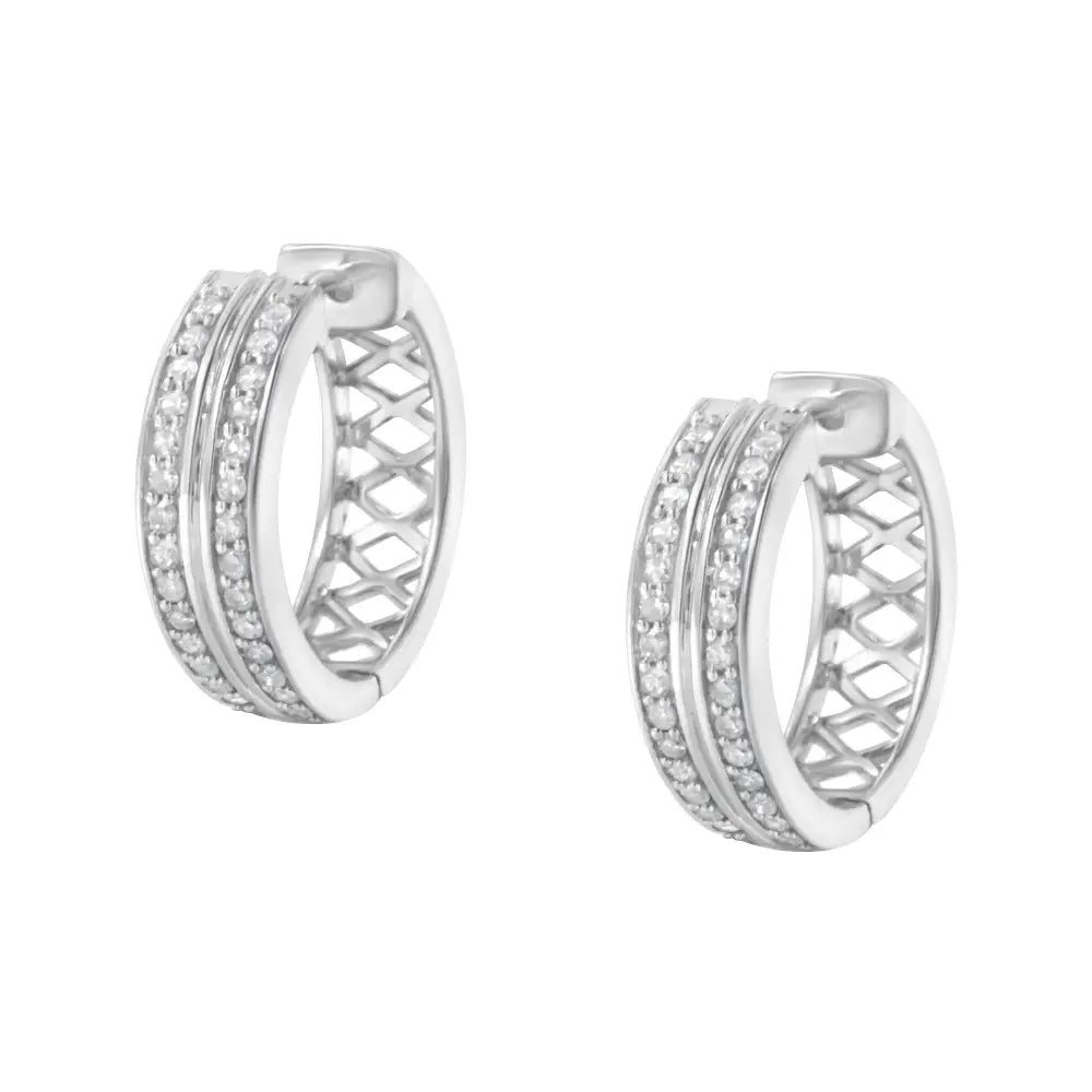 10k white gold 1/2 cttw round diamond pave hoop earrings with lever-backs bijoux-nyc direct