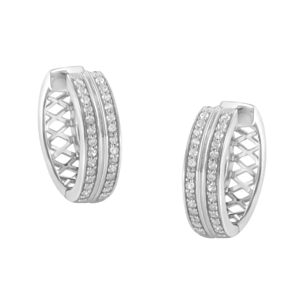 10k white gold 1/2 cttw round diamond pave hoop earrings with lever-backs bijoux-nyc direct