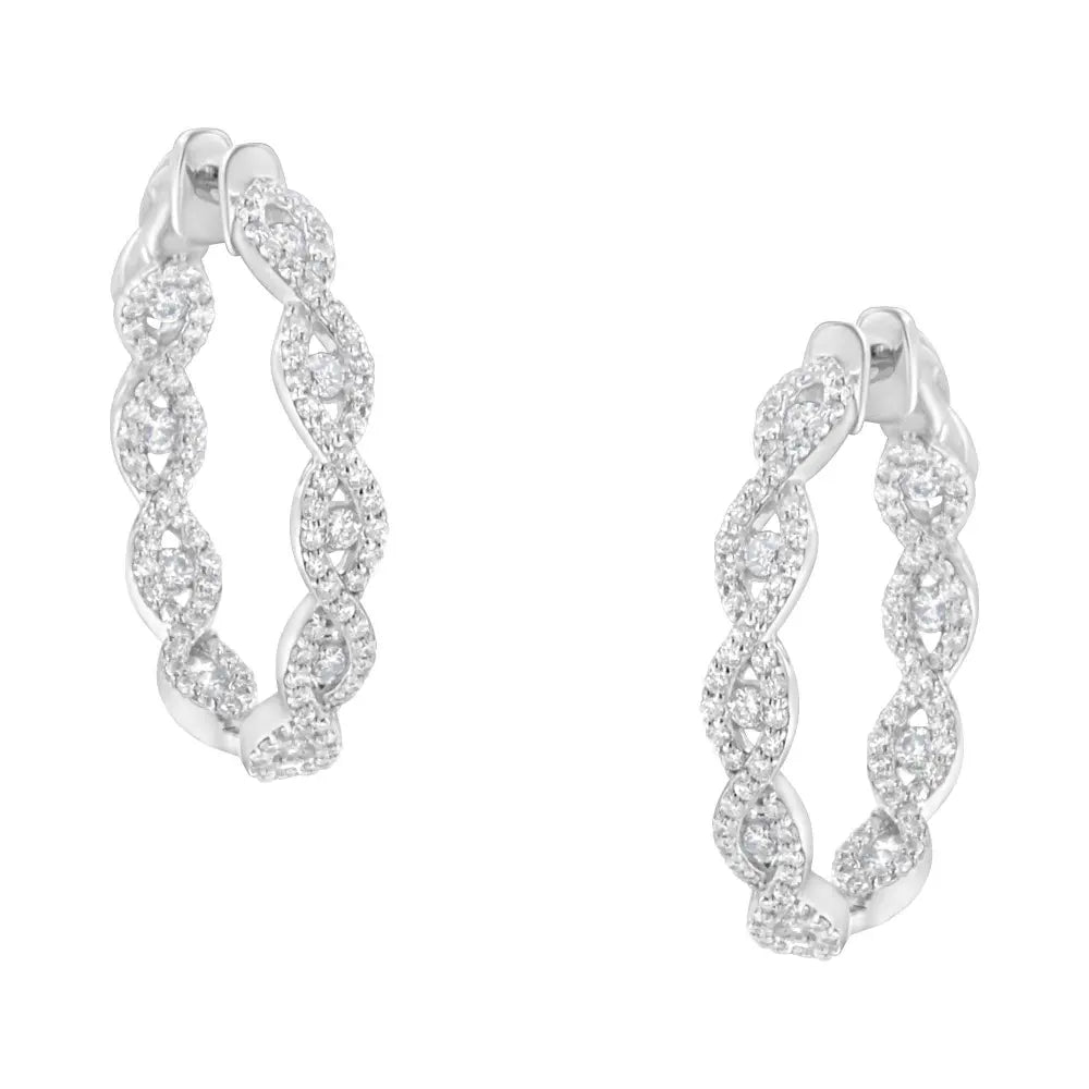 10K White Gold Diamond Hoop Earrings (1 1/2 cttw, H-I Color, I1-I2 Clarity) - Bijoux-NYC Direct