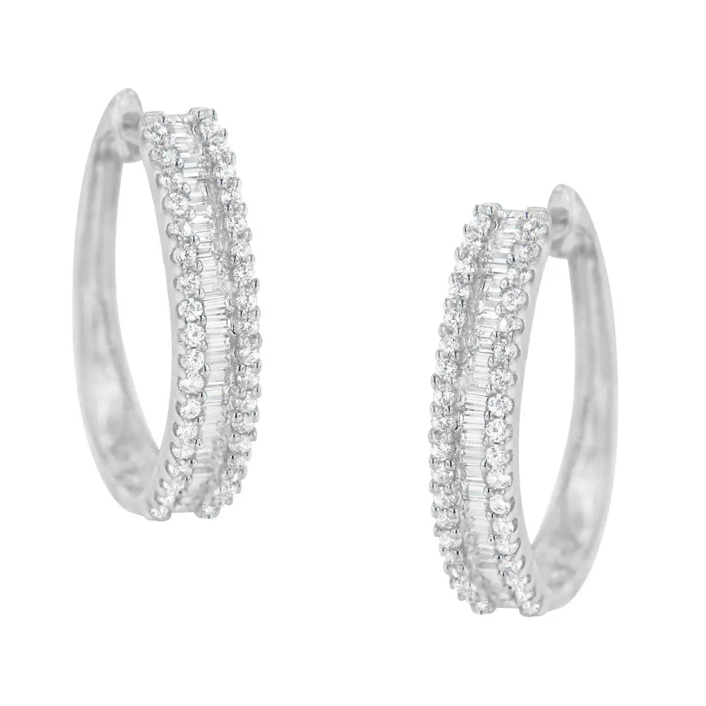 10K White Gold Diamond Hoop Earrings (3/4 cttw, I-J Color, I2-I3 Clarity) - Bijoux-NYC Direct