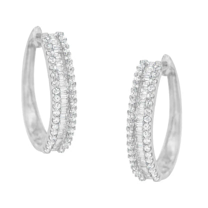 10K White Gold Diamond Hoop Earrings (3/4 cttw, I-J Color, I2-I3 Clarity) - Bijoux-NYC Direct