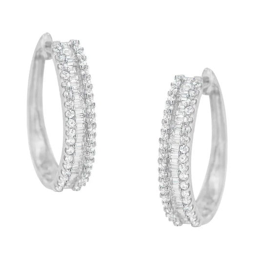 10K White Gold Diamond Hoop Earrings (3/4 cttw, I-J Color, I2-I3 Clarity) - Bijoux-NYC Direct