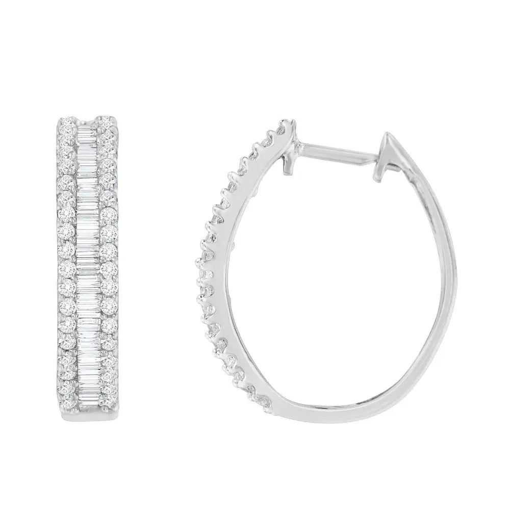 10K White Gold Diamond Hoop Earrings (3/4 cttw, I-J Color, I2-I3 Clarity) - Bijoux-NYC Direct