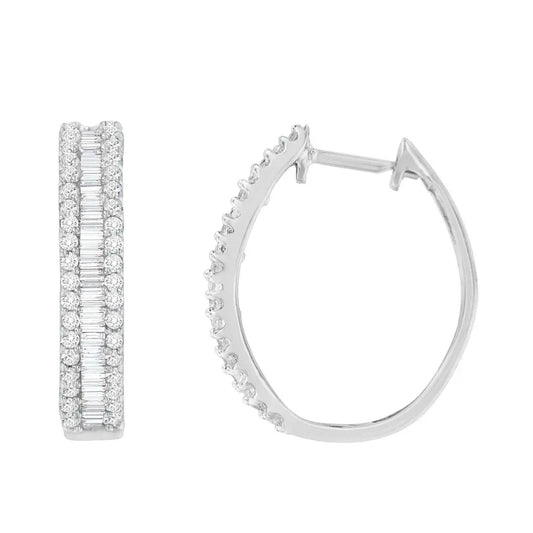 10K White Gold Diamond Hoop Earrings (3/4 cttw, I-J Color, I2-I3 Clarity) - Bijoux-NYC Direct