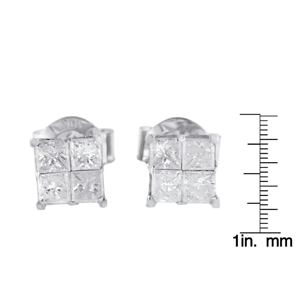 0.60cttw princess cut diamond invisible stud earrings in 10k white gold bijoux-nyc direct