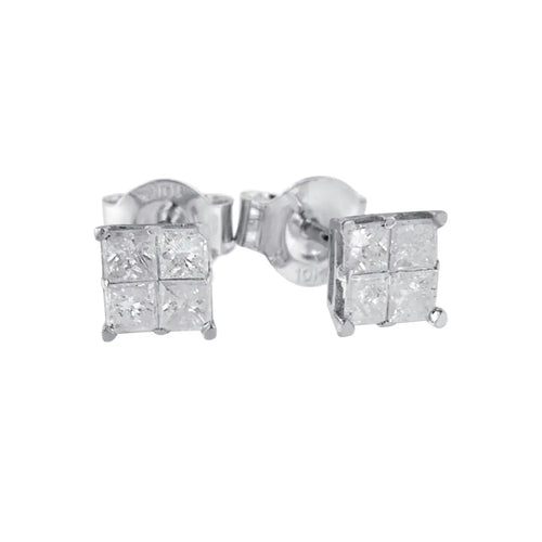 0.60cttw princess cut diamond invisible stud earrings in 10k white gold bijoux-nyc direct