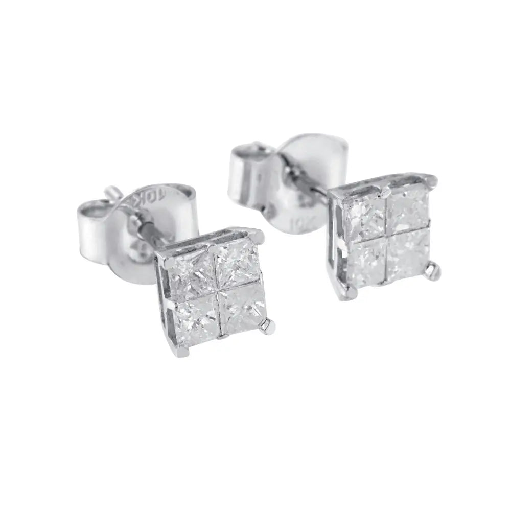 0.60cttw princess cut diamond invisible stud earrings in 10k white gold bijoux-nyc direct