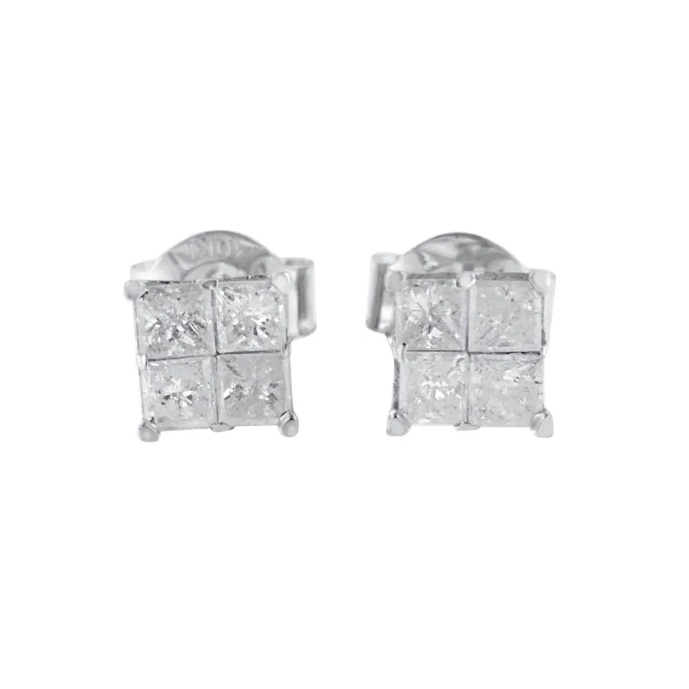 10k White Gold Diamond Stud Earrings (0.60 cttw, I-J Color, I2-I3 Clarity) - Bijoux-NYC Direct