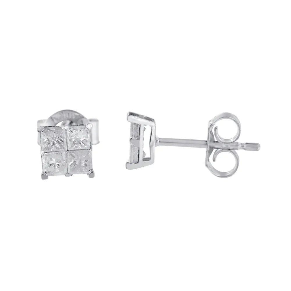 0.60cttw princess cut diamond invisible stud earrings in 10k white gold bijoux-nyc direct
