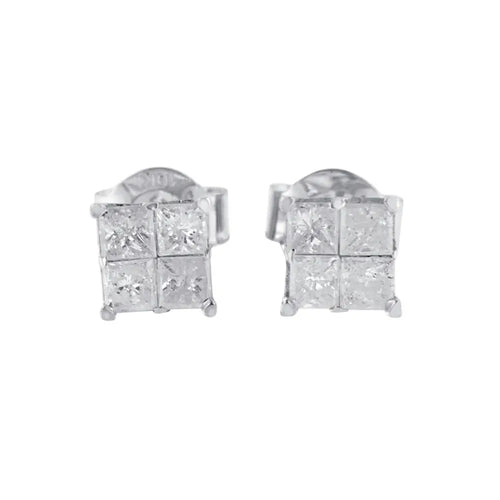 0.60cttw princess cut diamond invisible stud earrings in 10k white gold bijoux-nyc direct