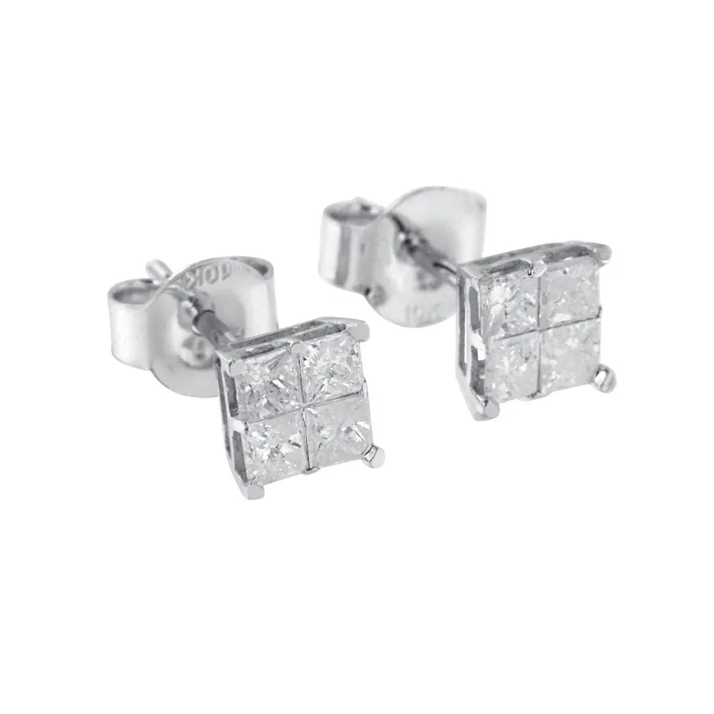 10k White Gold Diamond Stud Earrings (0.60 cttw, I-J Color, I2-I3 Clarity) - Bijoux-NYC Direct
