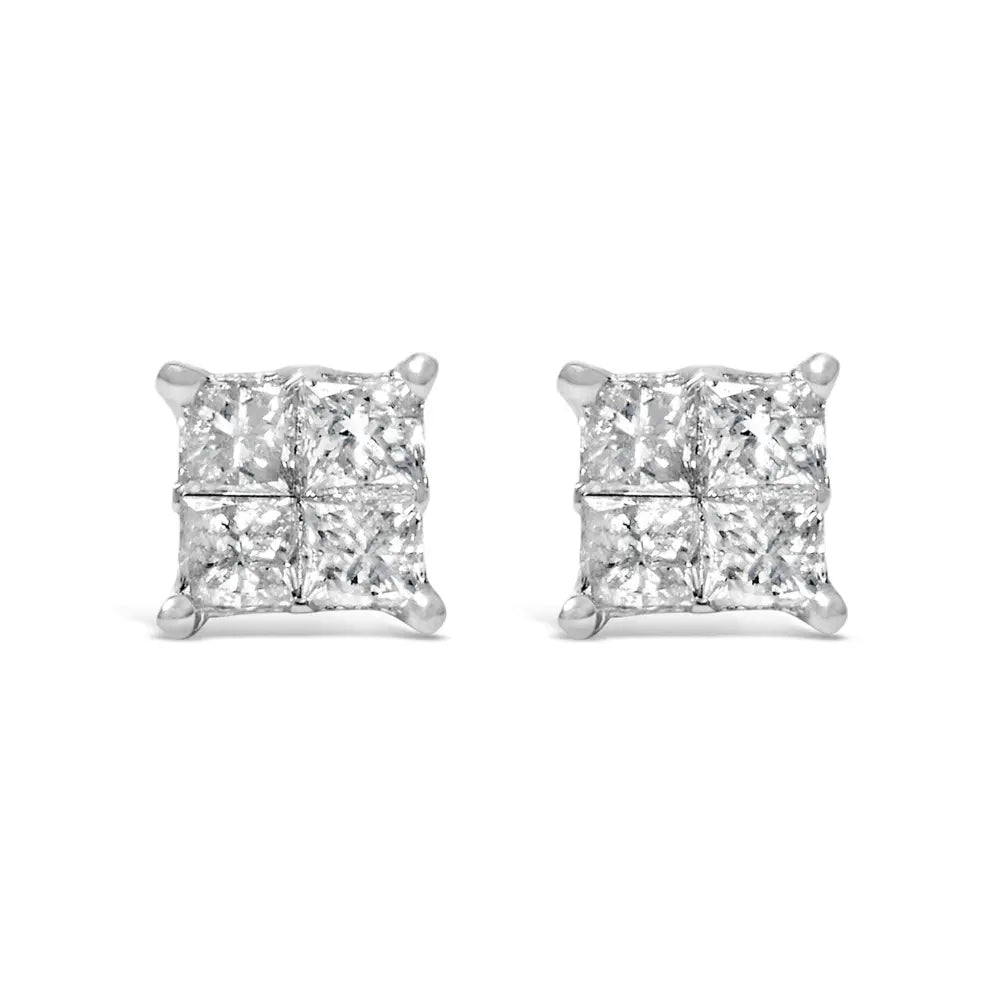 10K White Gold Diamond Stud Earrings (3/4 cttw, H-I Color, SI2-I1 Clarity) - Bijoux-NYC Direct