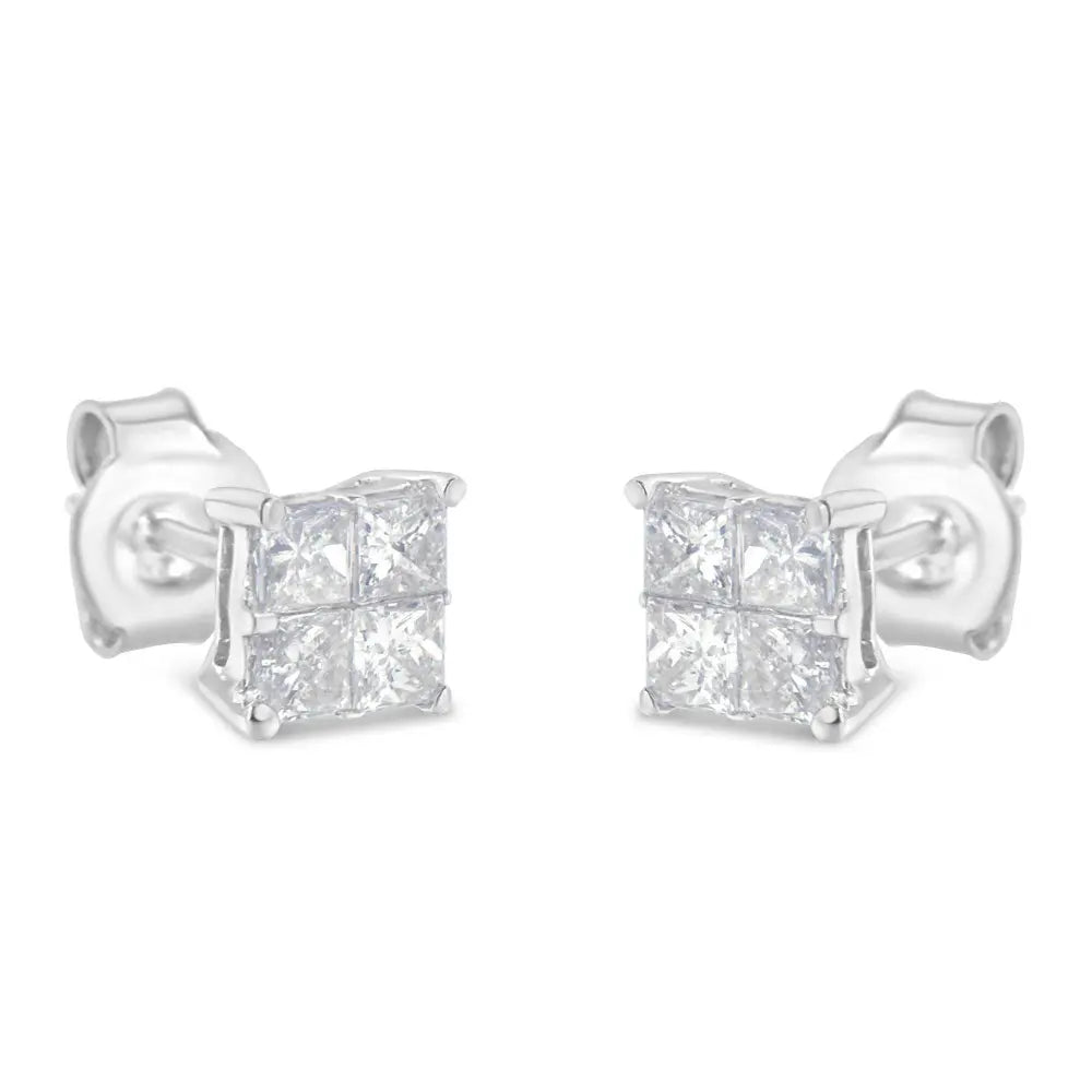 10K White Gold Diamond Stud Earrings (3/4 cttw, H-I Color, SI2-I1 Clarity) - Bijoux-NYC Direct
