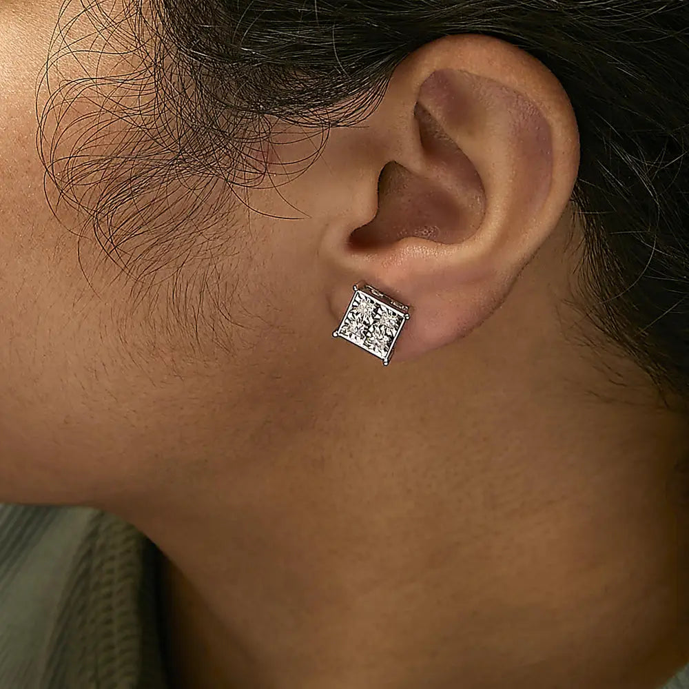 3/4 cttw princess cut diamond invisible stud earrings in 10k white gold bijoux-nyc direct