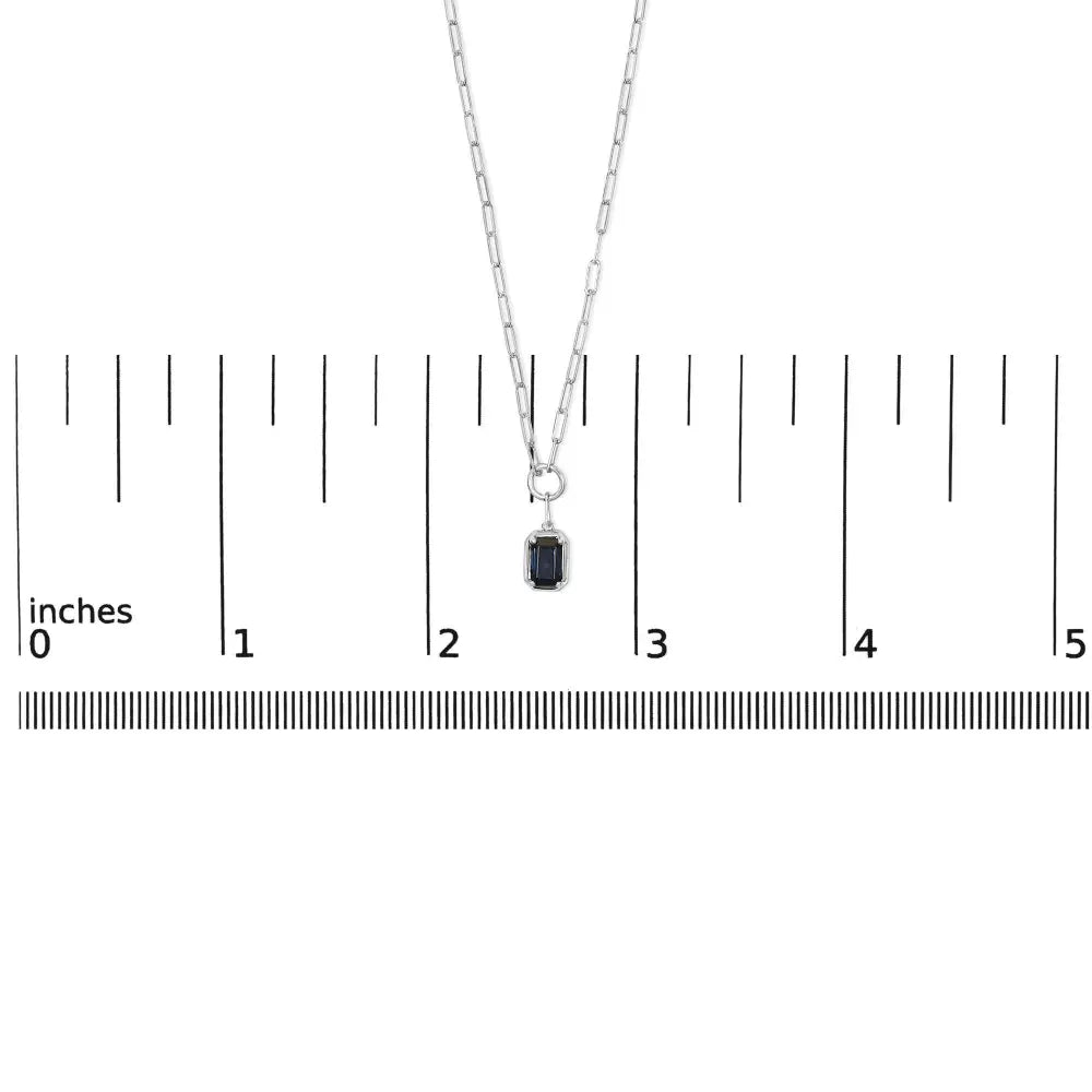 10K White Gold Emerald Cut 6x4 MM Blue Sapphire Solitaire Pendant Necklace - 18 inch - Bijoux-NYC Direct