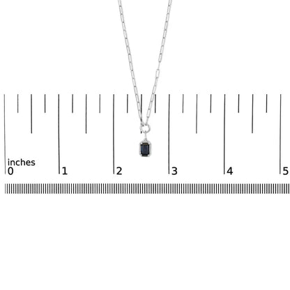 10K White Gold Emerald Cut 6x4 MM Blue Sapphire Solitaire Pendant Necklace - 18 inch - Bijoux-NYC Direct