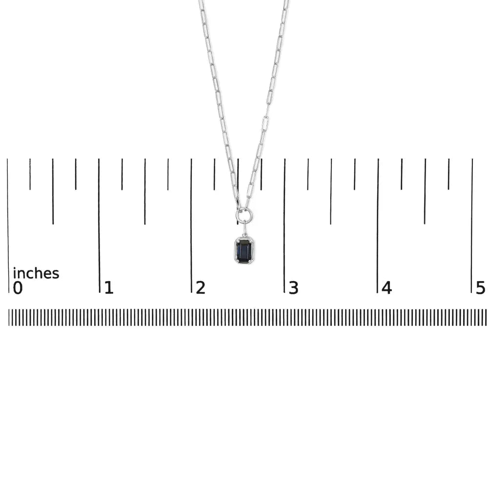 Emerald cut blue sapphire 10k white gold paperclip necklace 18 inch bijoux-nyc direct
